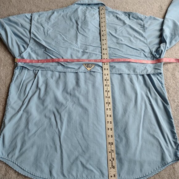 Vintage Columbia PFG Shirt Size Lar Blue Nylon Fishing Sun Protection UV Shield - Picture 8 of 12
